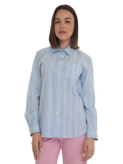 Weekend Max Mara Womens Sky Blue Bahamas Striped Cotton Shirt In White,light Blue