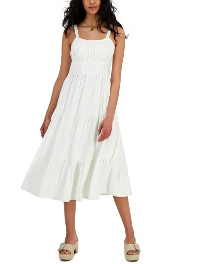 Inc Womens Tiered Smocked Midi Dress In White