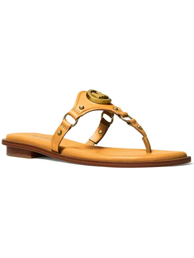 Michael Kors Conway Womens Leather Slip On T-strap Sandals In Orange