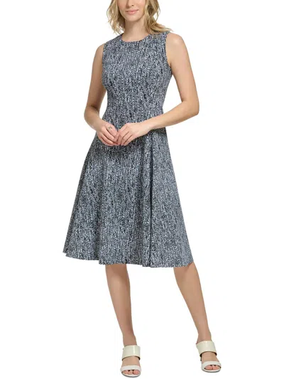 Calvin Klein Womens Party Knee-length Fit & Flare Dress In Blue