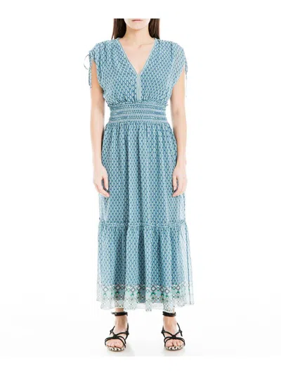 Max Studio Womens Smocked Tiered Midi Dress In Blue