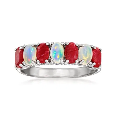 Ross-simons Opal And Ruby Ring In Sterling Silver In Pink