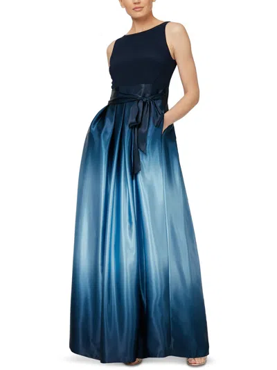 Slny Petites Womens Ombre Satin Evening Dress In Blue