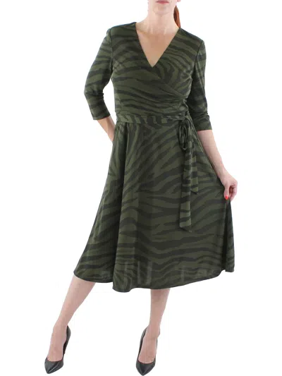 Lauren Ralph Lauren Womens Surplice Printed Midi Dress In Green