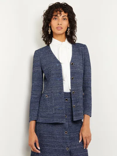 Misook Shimmer Tweed Tailored Knit Jacket In Blue