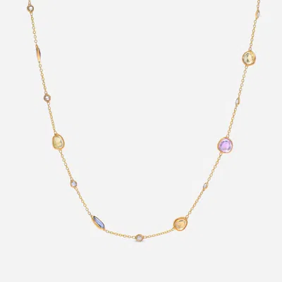 Superoro 18k Yellow Gold, Multi Sapphire 3.00ct. Tw. And Diamond Princess Necklace In Pink