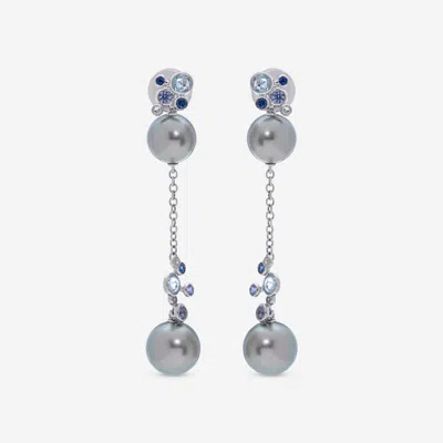 Damiani 18k White Gold, Tahitian Pearl, Sapphire And Diamond Drop Earrings In Blue