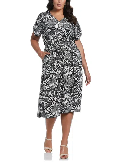 Ella Rafaella Plus Womens Zebra Print Mid-calf Midi Dress In Grey