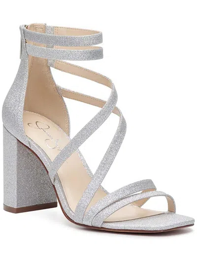 Jessica Simpson Sardona Womens Glitter Strappy Heels In Silver