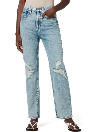 Hudson Jade Womens High Rise Distressed Straight Leg Jeans In Grey
