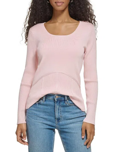 Calvin Klein Womens Ribbed Scoop Neck Pullover Sweater In Pink