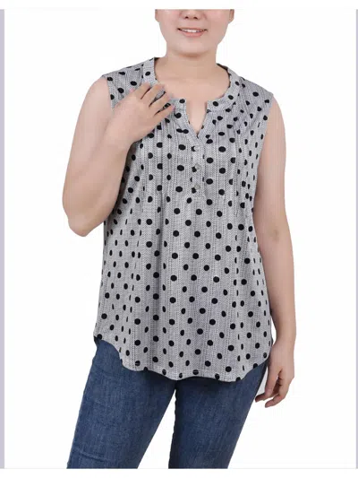 Ny Collection Petites Womens Split Neck Abstract Dot Blouse In Beige