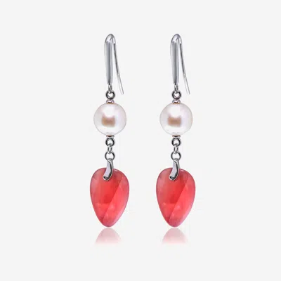 Superoro 18k White Gold, Pearl And Rhodochrosite Drop Earrings In Red