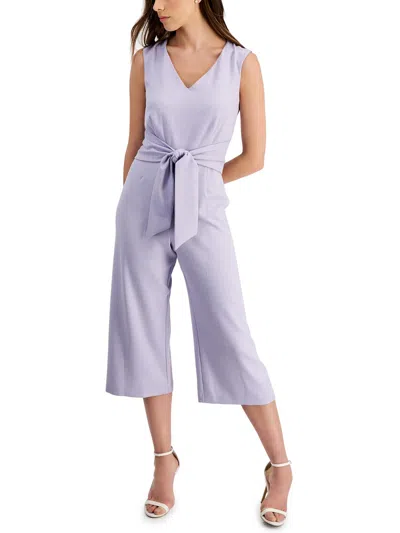 Connected Apparel Womens Tie-front V-neck Jumpsuit In Blue