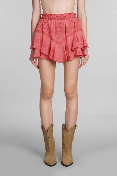 Isabel Marant Elsa Embroidered Tiered Ruffle Pull-on Shorts In Rose-pink