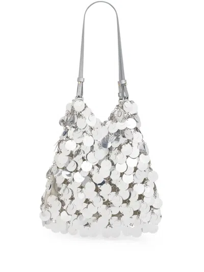 Paco Rabanne Sequinned Open Top Large Shoulder Bag In Silver