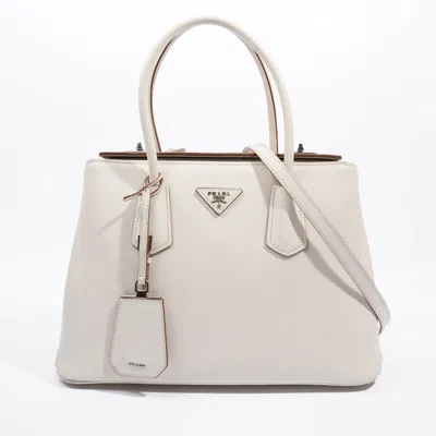 Prada Turnlock Twin Tote Cream Saffiano Leather In White