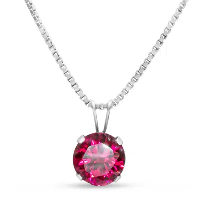 Sselects 1 1/2 Carat Created Ruby Necklace In Sterling Silver, 8mm In Pink