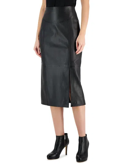 Hugo Boss Womens Leather Seamed A-line Skirt In Black