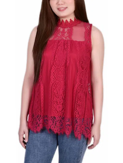 Ny Collection Plus Size Sleeveless Mock Neck Lace Top In Pink