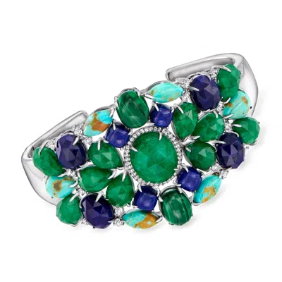 Ross-simons Multi-gemstone Cuff Bracelet In Sterling Silver In Green