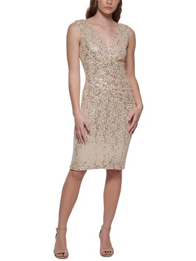 Eliza J Womens Mesh Sequined Cocktail And Party Dress In Gold