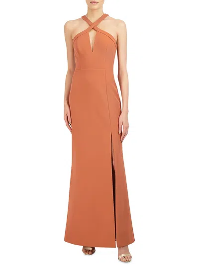 Bcbgmaxazria Womens Cross Neck Formal Evening Dress In Orange