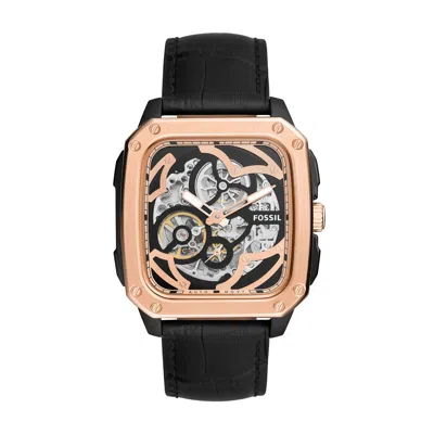 Fossil Inscription Automatic Black Dial Mens Watch Me3205 In Black / Gold Tone / Rose / Rose Gold Tone