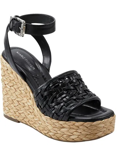 Marc Fisher Godina Womens Faux Leather Ankle Strap Wedge Sandals In Black