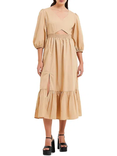 French Connection Womens Daytime Keyhole Midi Dress In Beige