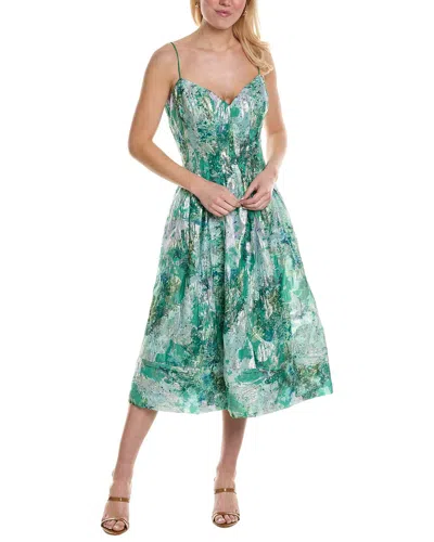 ml Monique Lhuillier Sage Jacquard Midi Dress In Green