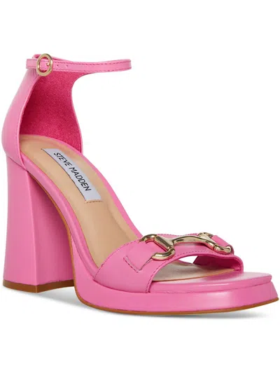 Steve Madden Cienna Womens Leather Ankle Strap Block Heel In Pink