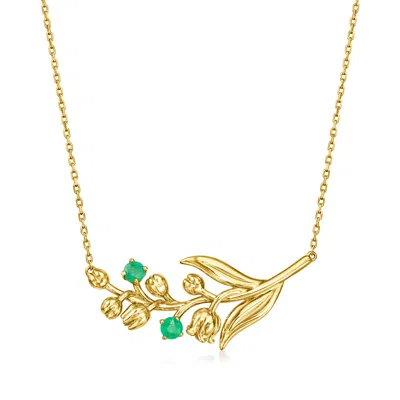 Rs Pure By Ross-simons Emerald Lily Of The Valley Flower Necklace In 14kt Yellow Gold In Green