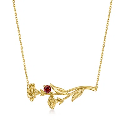 Rs Pure By Ross-simons Garnet Carnation Flower Necklace In 14kt Yellow Gold In Red