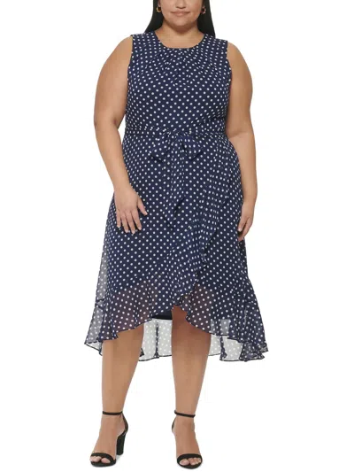 Jessica Howard Plus Womens Party Midi Fit & Flare Dress In Blue