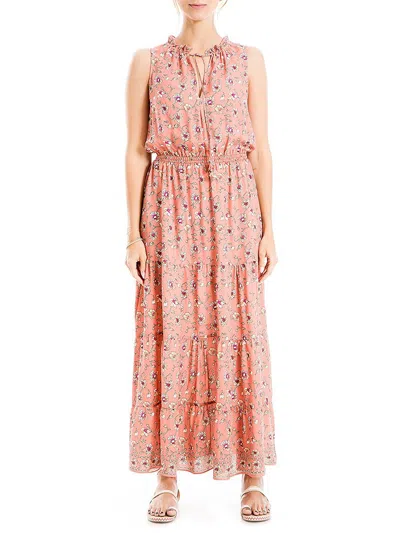 Max Studio Womens Floral Tiered Maxi Dress In Pink