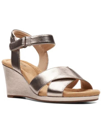 Clarks Tulip Gem Womens Faux Leather Slip On Wedge Sandals In Silver
