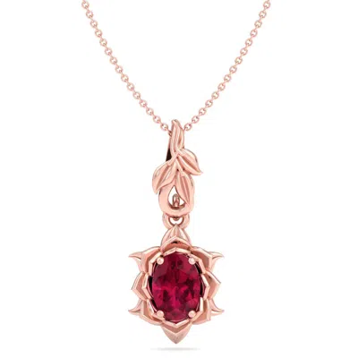 Sselects 1 Carat Oval Shape Ruby Ornate Necklace In 14k Rose Gold In Red