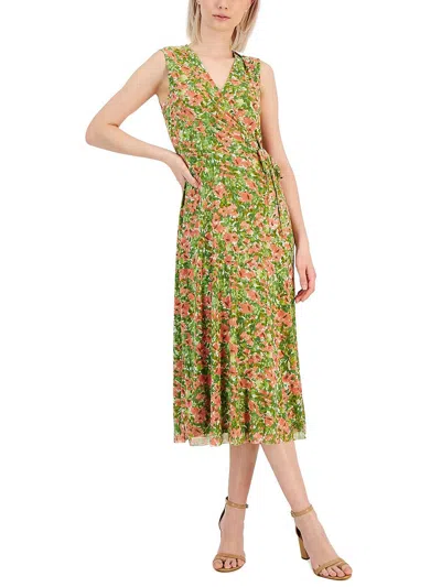 Anne Klein Womens Floral Midi Wrap Dress In Multi