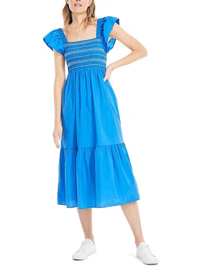 Nautica Womens Embroidered Smocked Midi Dress In Blue