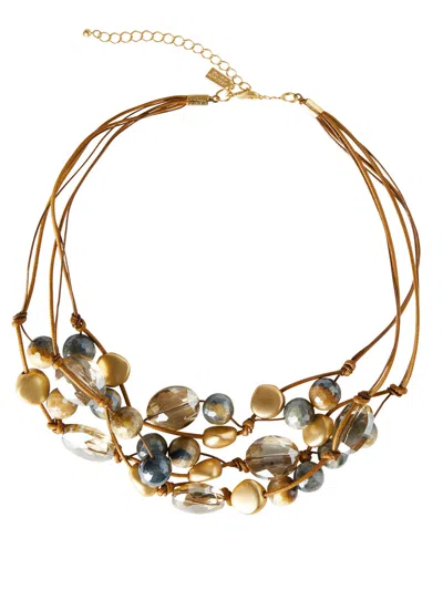 Misook Handmade Multi-cord Matte Gold Plate Mixed Crystal & Tiger Eye Layered Necklace