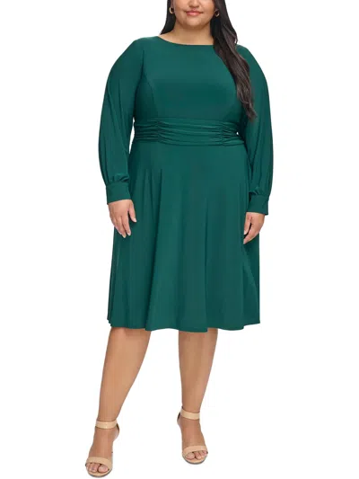 Jessica Howard Plus Womens Ruched Long Sleeve Midi Dress In Green