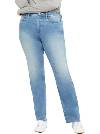 Nydj Plus Womens Relaxed Light Wash Straight Leg Jeans In Multi