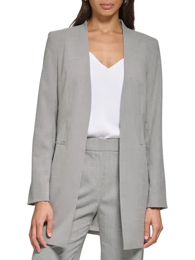 Calvin Klein Womens Collarless Business Open-front Blazer In Grey