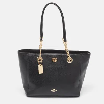Coach Leather Turnlock Chain Tote In Black