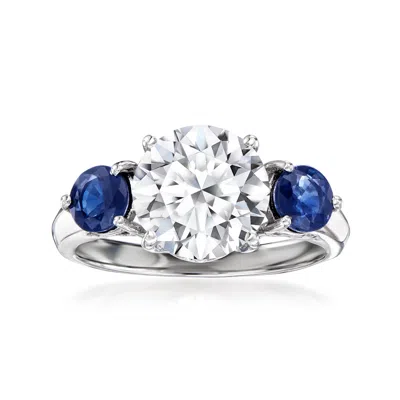 Ross-simons Lab-grown Diamond Ring With Sapphires In 14kt White Gold In Blue