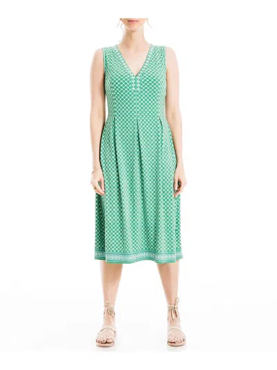Max Studio Womens Pleated V-neck Mini Dress In Green