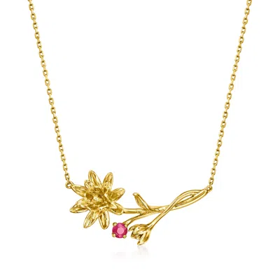 Rs Pure By Ross-simons Ruby-accented Water Lily Flower Necklace In 14kt Yellow Gold In Purple