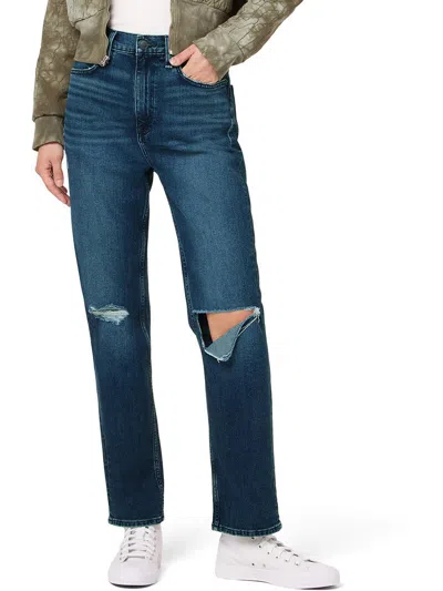Hudson Jade Womens Loose Fit Destroyed Straight Leg Jeans In Multi