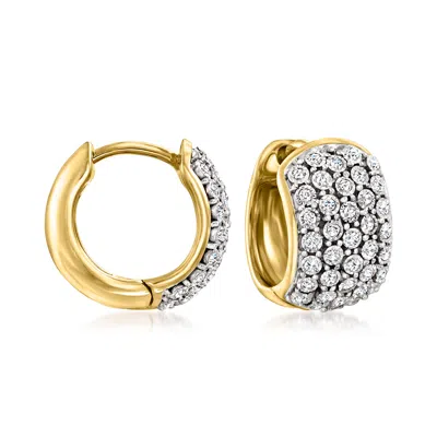 Ross-simons Pave Diamond Huggie Hoop Earrings In 18kt Gold Over Sterling In White
